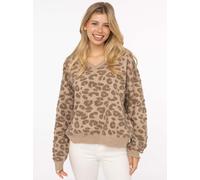 Strickpullover ZWILLINGSHERZ "3D Leo", Damen, Gr. L/XL, beige, Strick, Obermaterial: 35% Polyacryl, 25% Polyester, 22% Nylon, 10% Viskose, 8% Wolle, Pullover Strickpullover, mit erhabenem Leomsuter (1