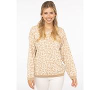 Strickpullover ZWILLINGSHERZ "Gestrickter-Leo", Damen, Gr. S/M, beige (creme), Strick, Obermaterial: 100% Baumwolle, gemustert, mehrfarbig, comfort fit hüftlang, Rundhals, Rippbündchen, Pullover Stric