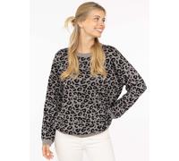 Strickpullover ZWILLINGSHERZ "Gestrickter-Leo", Damen, Gr. S/M, grau (mittelgrau), Strick, Obermaterial: 100% Baumwolle, gemustert, mehrfarbig, comfort fit hüftlang, Rundhals, Rippbündchen, Pullover S