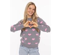 Strickpullover ZWILLINGSHERZ "Herz", Damen, Gr. L, grau, Strick, Obermaterial: 100% Polyacryl, hüftbedeckend, Rundhals, Pullover Strickpullover, mit Herzmotiv, Rundhalsausschnitt (58436750-L) grau