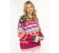 Strickpullover ZWILLINGSHERZ "LEO LOVE", Damen, Gr. S/M, bunt (rot), Grobstrick, Obermaterial: 76% Polyester, 15% Polyamid, 7% Wolle, 2% Elasthan, Pullover Strickpullover, auffallender Mustermix, Rund