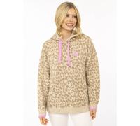 Strickpullover ZWILLINGSHERZ "WILD HEART", Damen, Gr. S/M, beige, Grobstrick, Obermaterial: 68% Polyester, 22% Polyamid, 8% Wolle, 2% Elasthan, Pullover Strickpullover, Leomuster, Kapuze, Statement Sc