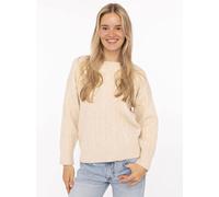 Strickpullover ZWILLINGSHERZ "Zopfstrick", Damen, Gr. S/M, wollweiß, Strick, Obermaterial: 45% Polyester, 30% Elasthan, 25% Polyacryl, hüftbedeckend, Rundhals, Pullover Strickpullover, Rundhalsausschn