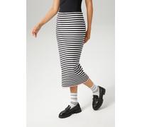 Strickrock ANISTON CASUAL, Damen, Gr. 48, bunt (schwarz, weiß, rot), Feinstrick, Obermaterial: 50% Viskose, 28% Polyester, 22% Polyamid, geringelt, gestreift, sehr figurbetont wadenlang, Röcke, mit ro