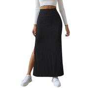Strickrock Damen Lang A-Linie Bleistiftrock Damen Lang Warm Wollrock Damen Winter Hohe Taille Stretch Figurbetont Wickelrock Curvy Taillierter Seitenschlitz Rock Damen Lang Elegant Skirts for Women