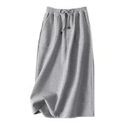 Strickrock Für Damen - A-Linien-Rock Mit Hoher Taille Und Geradem Bein Für Damen, Mittellanger Strick-Sport-Freizeitrock, Herbst-/Winterrock, Grau L