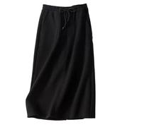 Strickrock Für Damen - A-Linien-Rock Mit Hoher Taille Und Geradem Bein Für Damen, Mittellanger Strick-Sport-Freizeitrock, Herbst-/Winterrock, Schwarz, XL