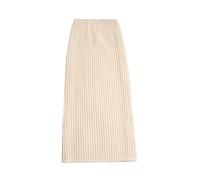 Strickrock Für Damen - Damen Pulloverrock Bleistift Midi Strickrock Hohe Taille Röcke Damen Winter Lange Warme Strickröcke Geteilte Hosen Beige L