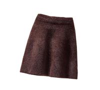 Strickrock Für Damen - Herbst Winter Samt Minirock Damen Elegant Strick Hohe Taille A-Linie Dick Warm Sexy Party Fashion Streetwear,Braun,M