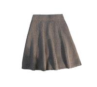 Strickrock Für Damen - Winter-Plissee-Strick-Minirock Für Damen, Sexy, Elastisch, Hohe Taille, A-Linie, Party, Kurz, Warm, Streetwear, Einfarbig, Grau, XL