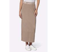 Strickrock HEINE, Damen, Gr. 48, beige (sesam), 50% Viskose, 28% Polyester, 22% Polyamid, unifarben, lang, Röcke (26528727-48) sesam