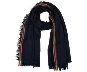 Strickschal STYLEBREAKER "Breiter XXL Schal mit Fransen und Streifen Muster", Damen, blau (midnight, blau, schwarz), Obermaterial: 80% Viskose CV. 20% Wolle WO., Modisch, Modetücher (92885718-0) midni