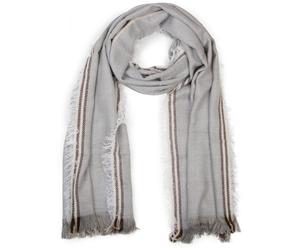 Strickschal STYLEBREAKER "Breiter XXL Schal mit Fransen und Streifen Muster", Damen, grau (grau, weiß), Obermaterial: 80% Viskose CV. 20% Wolle WO., Modisch, Modetücher (38778140-0) grau, weiß