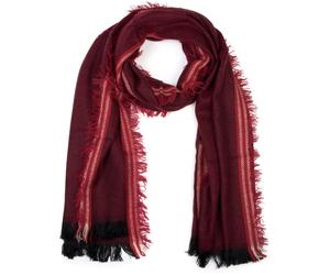 Strickschal STYLEBREAKER "Breiter XXL Schal mit Fransen und Streifen Muster", Damen, rot (bordeaux, rot, schwarz), Obermaterial: 80% Viskose CV. 20% Wolle WO., Modisch, Modetücher (62067304-0) bordeau