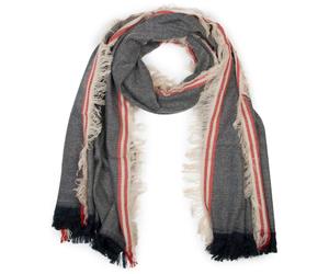 Strickschal STYLEBREAKER "Breiter XXL Schal mit Fransen und Streifen Muster", Damen, schwarz (schwarz, weiß, creme), Obermaterial: 80% Viskose CV. 20% Wolle WO., Modisch, Modetücher (28049904-0) schwa
