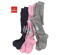Strickstrumpfhose H.I.S, Mädchen, Gr. 104/110, bunt (marine, rosa, grau, melange), Obermaterial: 69% Baumwolle, 28% Polyamid, 3% Elasthan, mehrfarbig, elastisch, Strumpfhosen Strumpfhose, mit eingestr