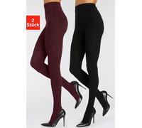 Strickstrumpfhose LASCANA, Damen, Gr. 40/42, rot (1x schwarz, 1x pflaume), Obermaterial: 70% Baumwolle, 28% Polyamid, 2% Elasthan, uni und gemustert, Strumpfhosen, mit Zopfmuster (20656500-40) 1x schw
