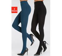 Strickstrumpfhose LASCANA, Damen, Gr. 44/46, blau (1x schwarz, 1x petrol), Obermaterial: 70% Baumwolle, 28% Polyamid, 2% Elasthan, uni und gemustert, Strumpfhosen, mit Zopfmuster (52584769-44) 1x schw