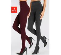 Strickstrumpfhose LASCANA "Warme Damen glatt gestrickte Baumwoll Strumpfhose", Damen, Gr. 40/42, rot (1x pflaume, 1x anthrazit), Obermaterial: 70% Baumwolle, 28% Polyamid, 2% Elasthan, unifarben, elas