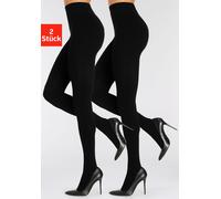 Strickstrumpfhose LASCANA "Warme Damen glatt gestrickte Baumwoll Strumpfhose", Damen, Gr. 40/42, schwarz (2x schwarz), Obermaterial: 70% Baumwolle, 28% Polyamid, 2% Elasthan, uni, elastisch, Strumpfho