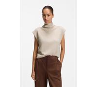 Stricktop BOSS ORANGE "Faprila Premium Damenmode", Damen, Gr. S, beige (schwarz beige 256), Feinstrick, Obermaterial: 50% Kaschmir, 50% Schurwolle, unifarben, relaxed fit normal, hoch geschlossener Au