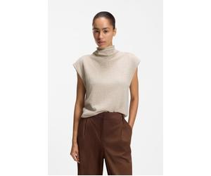 Stricktop BOSS ORANGE "Faprila Premium Damenmode", Damen, Gr. S, beige (schwarz beige 256), Feinstrick, Obermaterial: 50% Kaschmir, 50% Schurwolle, unifarben, relaxed fit normal, hoch geschlossener Au