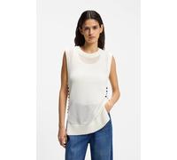 Stricktop BOSS ORANGE "Favignon Premium Damenmode", Damen, Gr. S, open weiß 118, Strick, Obermaterial: 100% Baumwolle, unifarben mit Farbeinsatz, relaxed fit hüftbedeckend, Rundhals, Tops Stricktop, m