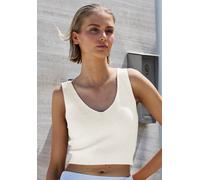 Stricktop COPENHAGEN STUDIOS, Damen, Gr. 40/42, creme, Rippstrick, Obermaterial: 50% Viskose, 28% Polyester, 22% Nylon, unifarben, figurbetont bauchfrei, V-Ausschnitt, Tops Stricktop, aus hochwertigem
