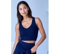 Stricktop COPENHAGEN STUDIOS, Damen, Gr. 40/42, marine, Rippstrick, Obermaterial: 50% Viskose, 28% Polyester, 22% Nylon, unifarben, figurbetont bauchfrei, V-Ausschnitt, Tops, aus hochwertigem Rippstri