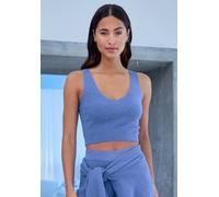 Stricktop COPENHAGEN STUDIOS, Damen, Gr. 44/46, blau, Rippstrick, Obermaterial: 50% Viskose, 28% Polyester, 22% Nylon, unifarben, figurbetont bauchfrei, V-Ausschnitt, Tops Stricktop, aus hochwertigem 