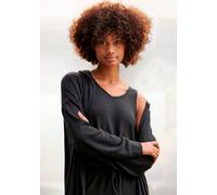 Stricktop LASCANA, Damen, Gr. 32/34, schwarz, Strick, Obermaterial: 68% Polyester, 28% Viskose, 2% Elasthan, 2% sonstige Fasern, unifarben, V-Ausschnitt, Tops Stricktop, mit breiten Trägern, Loungewea