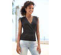 Stricktop LASCANA, Damen, Gr. 40/42, schwarz, Feinstrick, Obermaterial: 38% Viskose, 28% Polyester, 22% Polyamid, 12% metallisierte Fasern, unifarben, leicht glänzend, modisch, figurbetont hüftlang, V