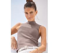 Stricktop LASCANA Gr. 44/46, grau (taupe) Damen Tops Strandtops aus weichem Rippstrick (99830366-44)