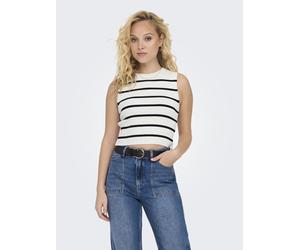 Stricktop ONLY "ONLMAJLI S/L TOP KNT NOOS", Damen, Gr. S, schwarz-weiß (cloud dancer stripes:schwarz), Sweatware, Obermaterial: 65% Viskose, 35% Nylon, gestreift, slim fit kurz, Rundhals, Tops Strickt