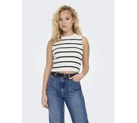 Stricktop ONLY "ONLMAJLI S/L TOP KNT NOOS", Damen, Gr. XS, schwarz-weiß (cloud dancer stripes:schwarz), Sweatware, Obermaterial: 65% Viskose, 35% Nylon, gestreift, slim fit kurz, Rundhals, Tops Strick