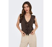 Stricktop ONLY "ONLNELLY SL V-NECK STRING CARDI KNT NOOS", Damen, Gr. L, chocolate martini, Strick, Obermaterial: 80% Viskose, 20% Nylon, unifarben, taillenbedeckt, V-Ausschnitt, Tops Stricktop, Visko