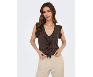 Stricktop ONLY "ONLNELLY SL V-NECK STRING CARDI KNT NOOS", Damen, Gr. XL, chocolate martini, Strick, Obermaterial: 80% Viskose, 20% Nylon, unifarben, taillenbedeckt, V-Ausschnitt, Tops Stricktop, Visk