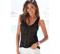 Stricktop S.OLIVER, Damen, Gr. 44/46, schwarz, Strick, Obermaterial: 60% Baumwolle, 40% Polyester, unifarben, leicht transparent, sexy, figurbetont hüftlang, V-Ausschnitt, ohne Ärmel, Tops, mit semi-t