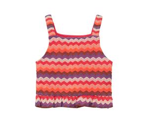 Stricktop S.OLIVER JUNIOR, Mädchen, Gr. 104/110, bunt (coral rot), Jersey, Obermaterial: 98% Polyester, 2% Elasthan, gemustert, loose fit normal, Rundhals, Tops Stricktop, mit Strickmuster, Loose Fit