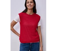 Stricktop STREET ONE, Damen, Gr. 38, salsa rot, Jersey, Obermaterial: 49% Polyester, 41% Baumwolle, 10% Viskose, unifarben, tailliert hüftbedeckend, Rundhals, Tops Stricktop, im Strick-Look (75043356-