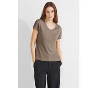 Stricktop STREET ONE "LTD QR V-Neck shiny Shirt", Damen, Gr. 40, beige (safari beige), Web, Obermaterial: 83% Viskose (LENZING™ ECOVERO™), 10% Polyester, 7% Polyamid, metallisierte Fasern, unifarben,