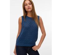 Stricktop VERO MODA "VMJAQUELINE SL O-NECK TOP BOO", Damen, Gr. S, schwarz denim, Obermaterial: 60% Baumwolle, 40% Polyacryl, unifarben, regular fit normal, Rundhals, Tops Stricktop, mit zartem Ajourm