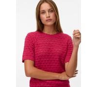 Stricktop VERO MODA "VMJAQUELINE SS O-NECK TOP BOO", Damen, Gr. S, jazzy, Obermaterial: 60% Baumwolle, 40% Polyacryl, unifarben, regular fit normal, Rundhals, Tops Stricktop, mit zartem Muster (895349