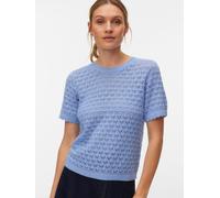 Stricktop VERO MODA "VMJAQUELINE SS O-NECK TOP BOO", Damen, Gr. XS, brunnera blau, Tops Stricktop, mit zartem Muster (74141549-XS) brunnera blau