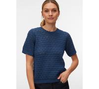Stricktop VERO MODA "VMJAQUELINE SS O-NECK TOP BOO", Damen, Gr. XS, schwarz denim, Tops Stricktop, mit zartem Muster (17067724-XS) schwarz denim