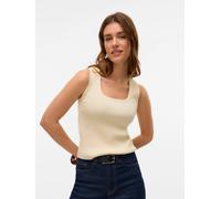 Stricktop VERO MODA "VMPOPPY SL SQUARE NECK TOP VMA NOOS", Damen, Gr. L, weiß (bone weiß), Rippstrick, Obermaterial: 60% Polyester, 40% Viskose, unifarben, regular fit taillenbedeckt, tiefer Rundhals,