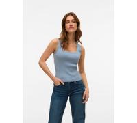 Stricktop VERO MODA "VMPOPPY SL SQUARE NECK TOP VMA NOOS", Damen, Gr. M, blau (dusty blau), Rippstrick, Obermaterial: 60% Polyester, 40% Viskose, unifarben, regular fit taillenbedeckt, tiefer Rundhals