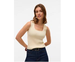 Stricktop VERO MODA "VMPOPPY SL SQUARE NECK TOP VMA NOOS", Damen, Gr. S, weiß (bone weiß), Rippstrick, Obermaterial: 60% Polyester, 40% Viskose, unifarben, regular fit taillenbedeckt, tiefer Rundhals,