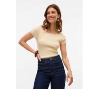 Stricktop VERO MODA "VMPOPPY SS OFF SHOULDER TOP VMA NOOS", Damen, Gr. L, weiß (bone weiß), Rippstrick, Obermaterial: 60% Polyester, 40% Viskose, unifarben, regular fit normal, Carmenausschnitt, Ragla