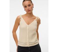 Stricktop VERO MODA "VMSALTY SANDS SL TOP SE", Damen, Gr. M, birch, Strick, Obermaterial: 100% Baumwolle, unifarben, normal, V-Ausschnitt, Tops Stricktop, Baumwolle (21636968-M) birch